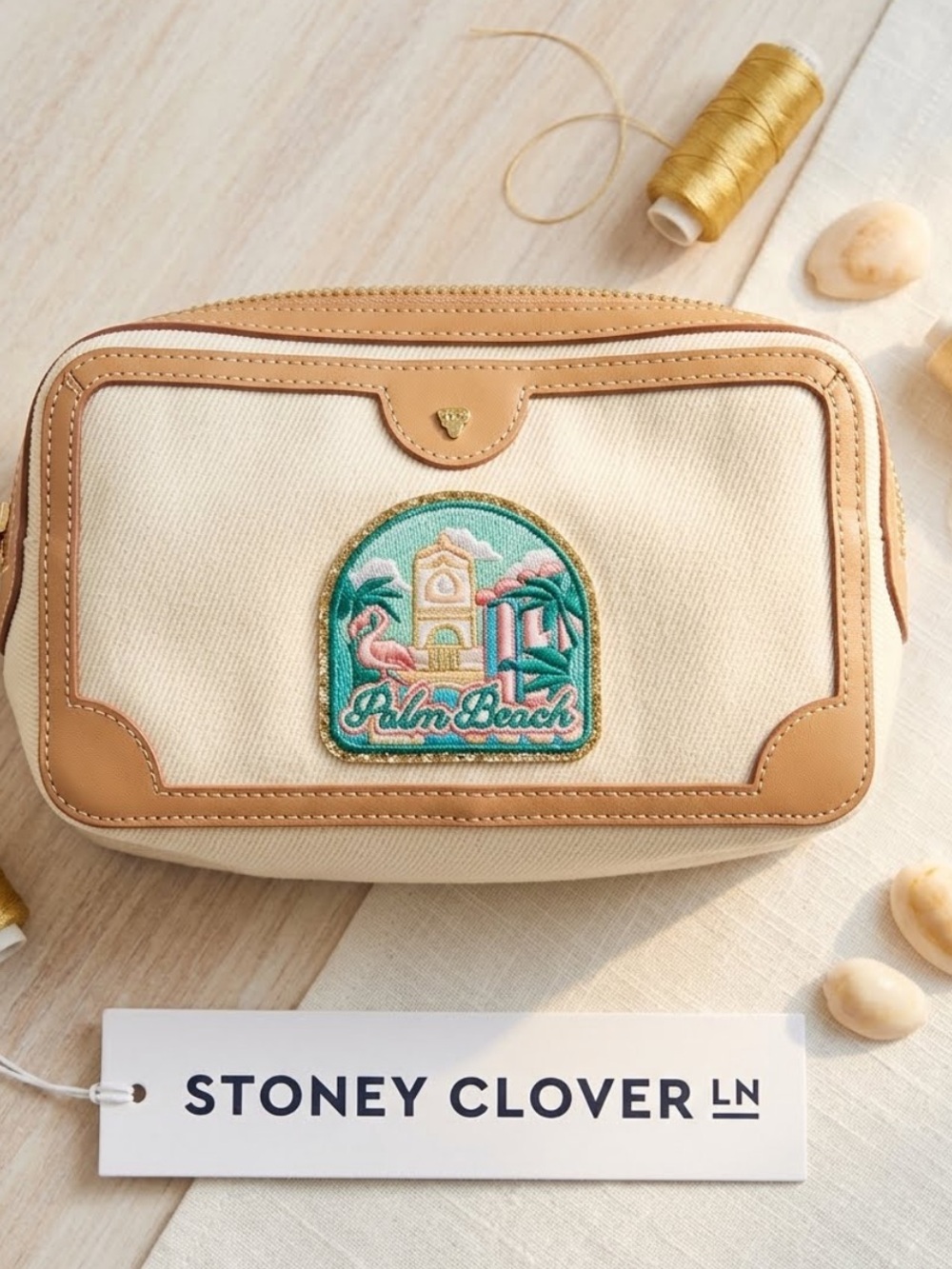 NWT Stoney Clover Lane Bon Voyage Collection Small Pouch With Palm Beach Patch